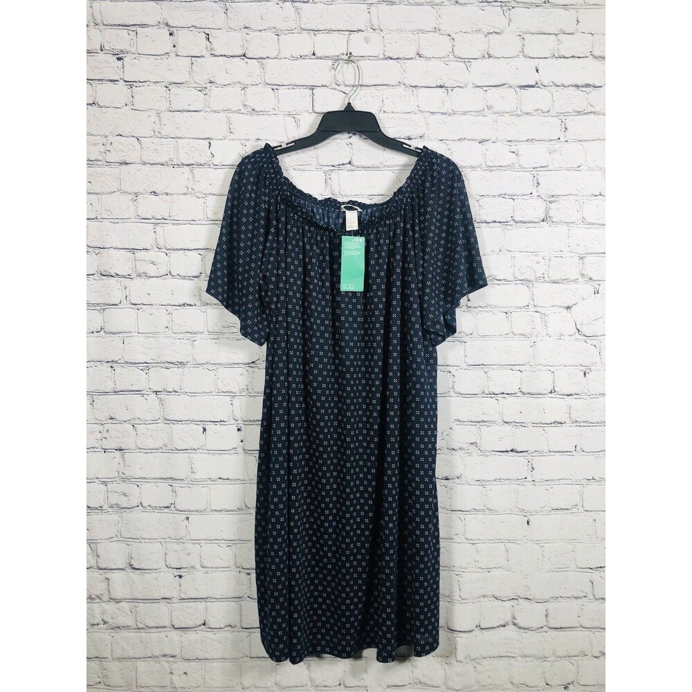 H&M Women's  Off-Shoulder‎ Shift Dress Geometric Print Navy Blue Size M